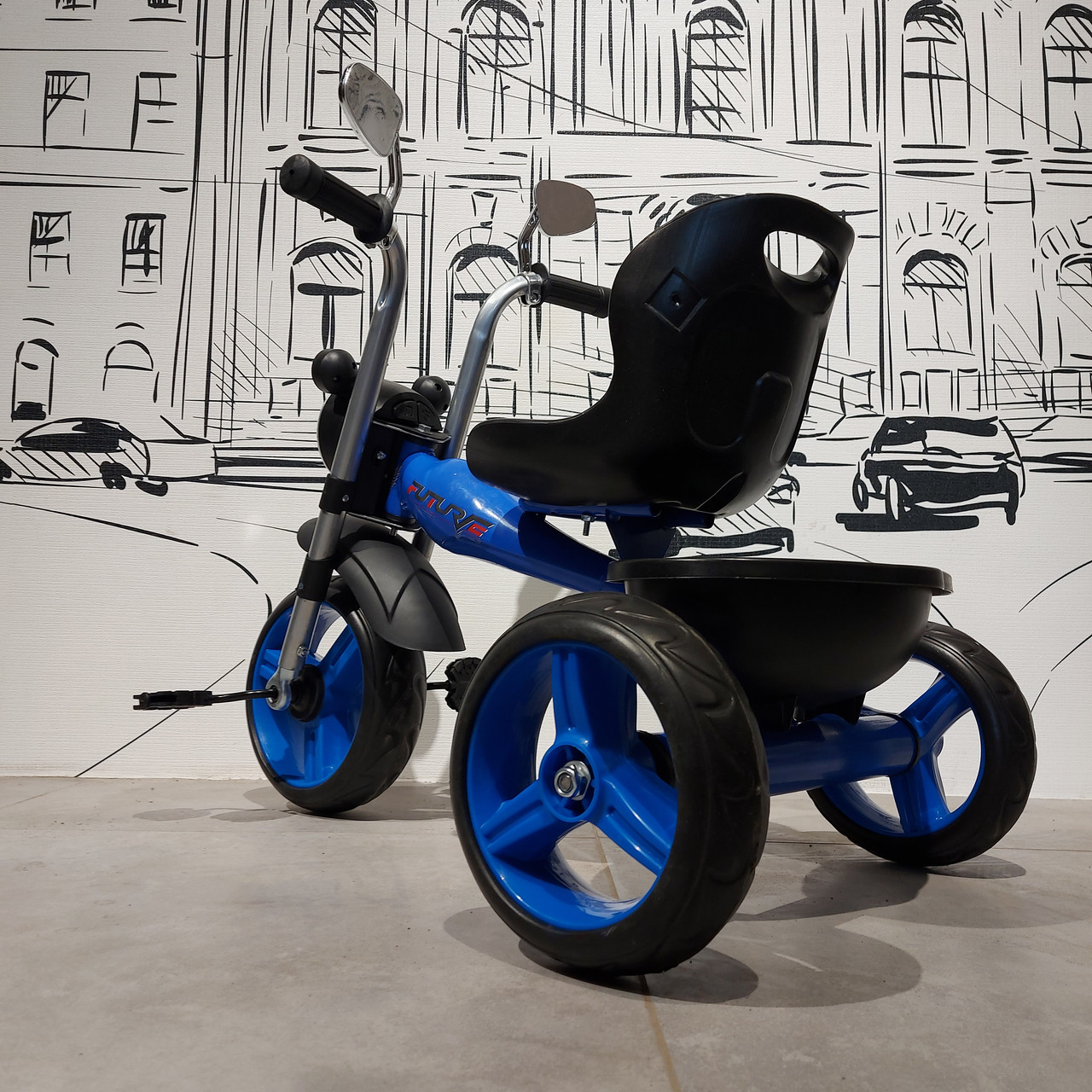 Синий Детский трехколесный велосипед "Харлей". Музыкальный. Фара горит - фото 8 - id-p107826106