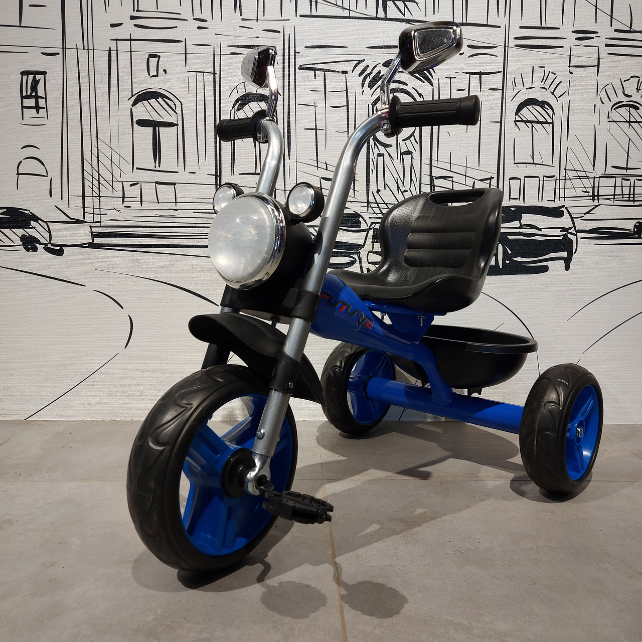 Синий Детский трехколесный велосипед "Харлей". Музыкальный. Фара горит - фото 1 - id-p107826106