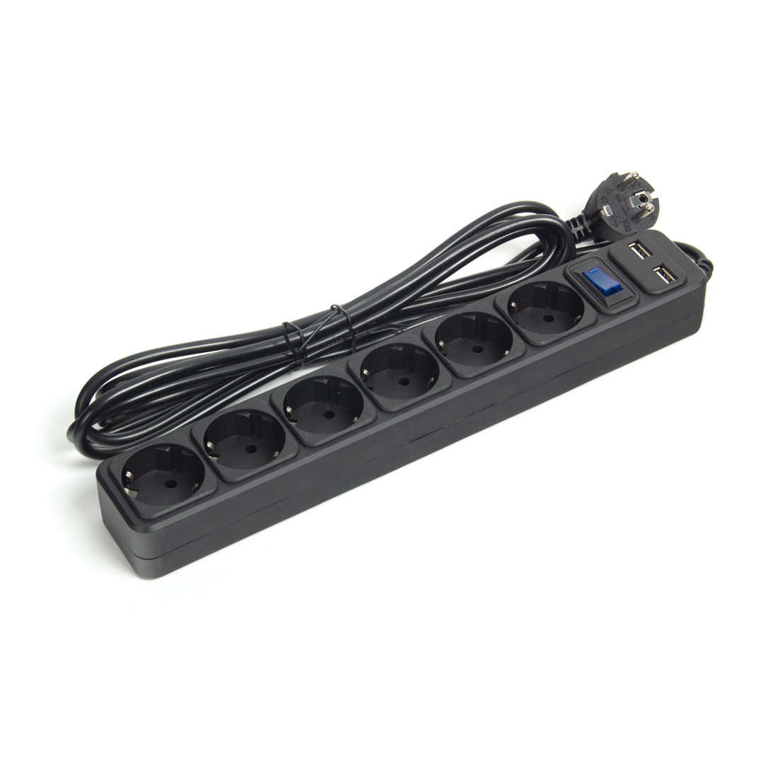 SVC ZC6S-30M-USB Сетевой фильтр 6 розеток, 220-250В, 10A, 3 метра, два USB-порта, черный, фото 1