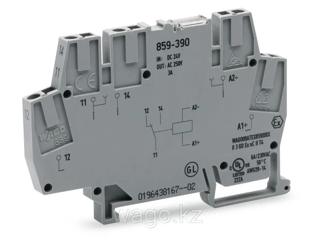 Релейный модуль; Номинальное входное напряжение: 24 В постоянного тока; 1 переключающий контакт; WAGO 859-390 - фото 1 - id-p107834899