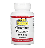 Natural factors пиколинат хрома, 500мкг, 90 таблеток