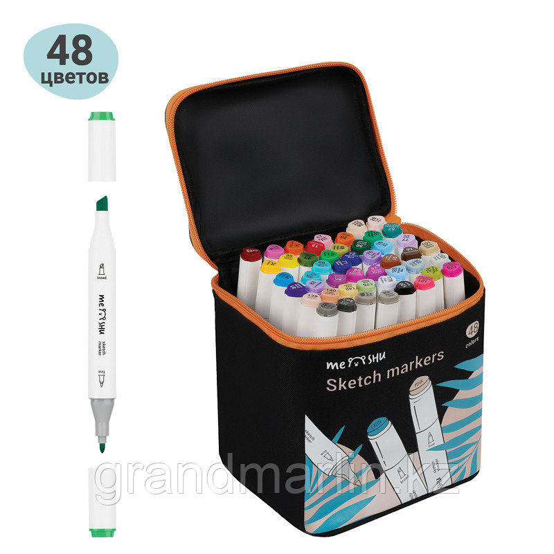 Набор двусторонних маркеров для скетчинга MESHU 48цв., основные цвета, корпус трехгранный, пулевид./ - фото 2 - id-p107607147