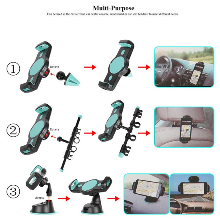 3в1 Универсальный держатель для смартфонов и планшетов на стекло/в воздуховод/на подголовник, C030 - фото 4 - id-p107876214