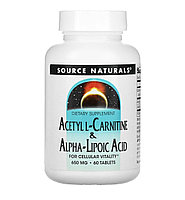 Source naturals ауетил L-карнитин и альфа-липоевая кислота, 650мг 60 таблеток