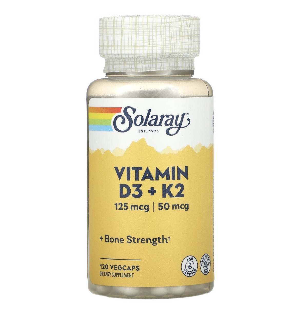 Solaray витамины D3 и К2, без сои, 120 вегетарианских капсул - фото 1 - id-p107900853