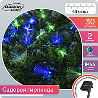 Гирлянда «Нить» 4.5 м с насадками «Бабочки», IP44, тёмная нить, 30 LED, свечение синее/зелёное, 2 режима,