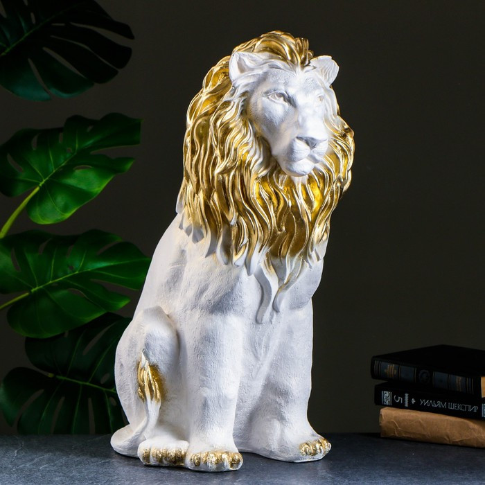 Фигура "Лев сидя огромный" перламутр/золото, 55х28х43см - фото 1 - id-p107889009