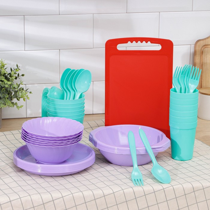 Набор посуды на 6 персон «Все за стол», 44 предметов, цвет МИКС - фото 1 - id-p107886213