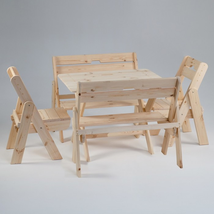Комплект садовой мебели "Душевный": стол 1 м, две скамейки, два стула - фото 1 - id-p107889098