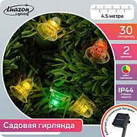 Гирлянда «Нить» 4.5 м с насадками «Колокольчики», IP44, тёмная нить, 30 LED, свечение красное/жёлтое/зелёное,