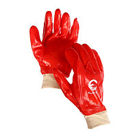 Перчатки, х/б, с нитриловым обливом, размер 9, с манжетой, красные