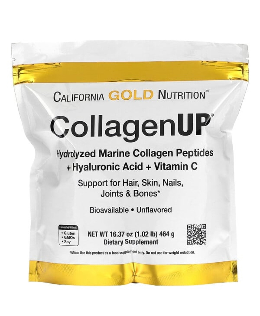 California gold nutrition collagenup, гидролизованные пептиды морского коллагена, с вит С и гиалур кис, 464г - фото 1 - id-p107676091