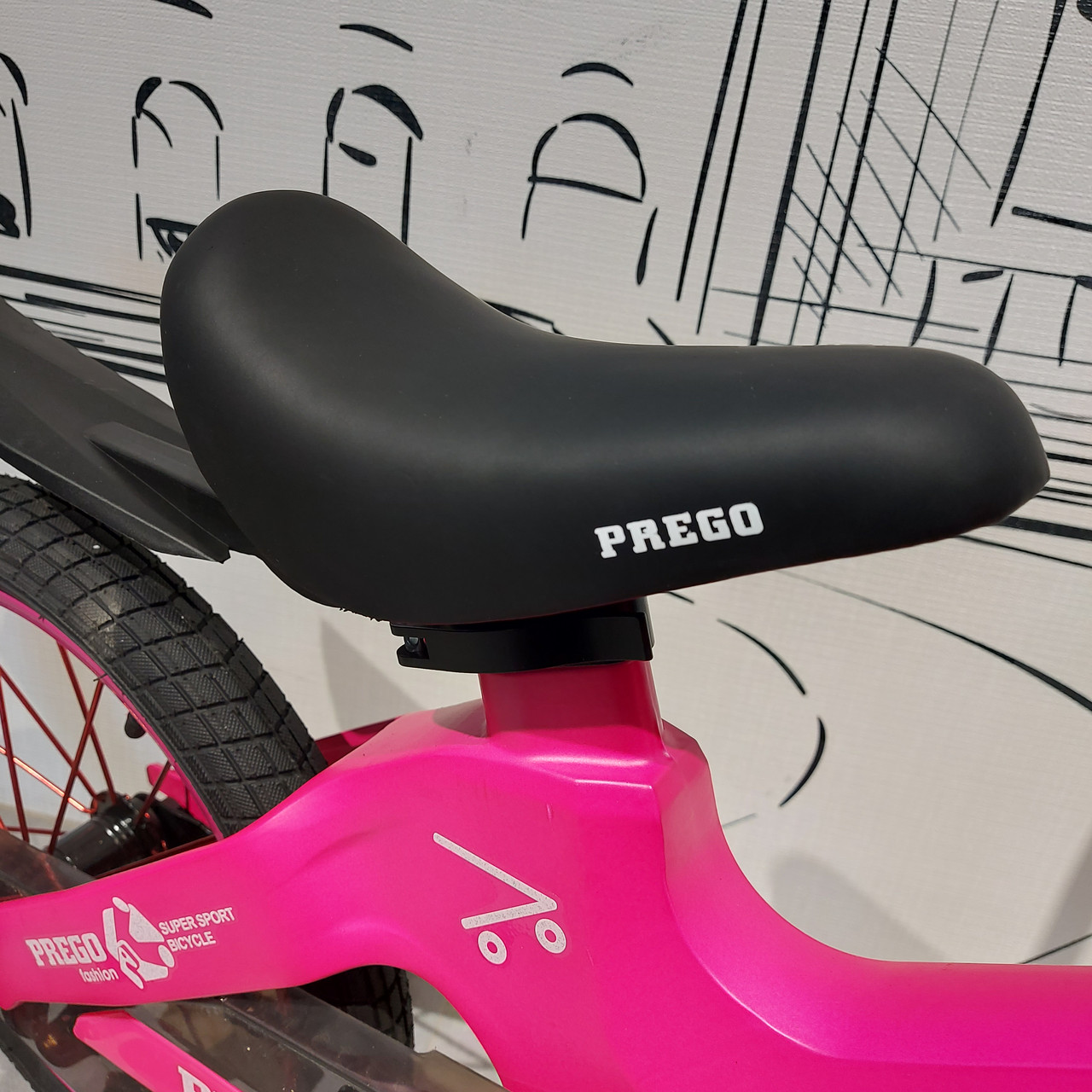 Розовый детский двухколесный велосипед "Prego". Версия 2.0. 16" колеса. С боковыми поддерживающими колесами. - фото 2 - id-p107928103