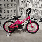 Розовый детский двухколесный велосипед "Prego". Версия 2.0. 16" колеса. С боковыми поддерживающими колесами., фото 7