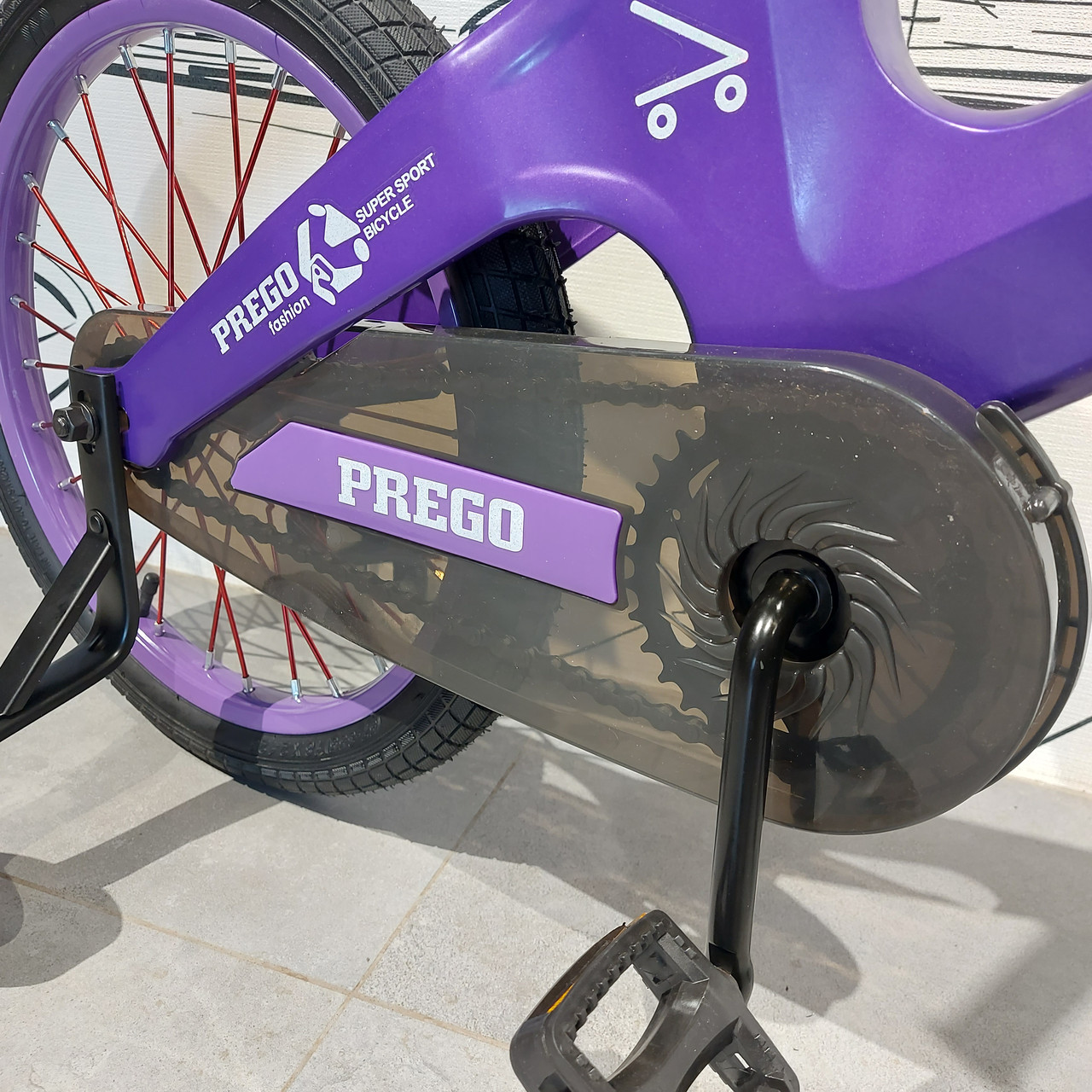 Детский двухколесный велосипед "Prego". Версия 2.0. 18" колеса. С боковыми колесами. Фиолетовый. - фото 3 - id-p107928144