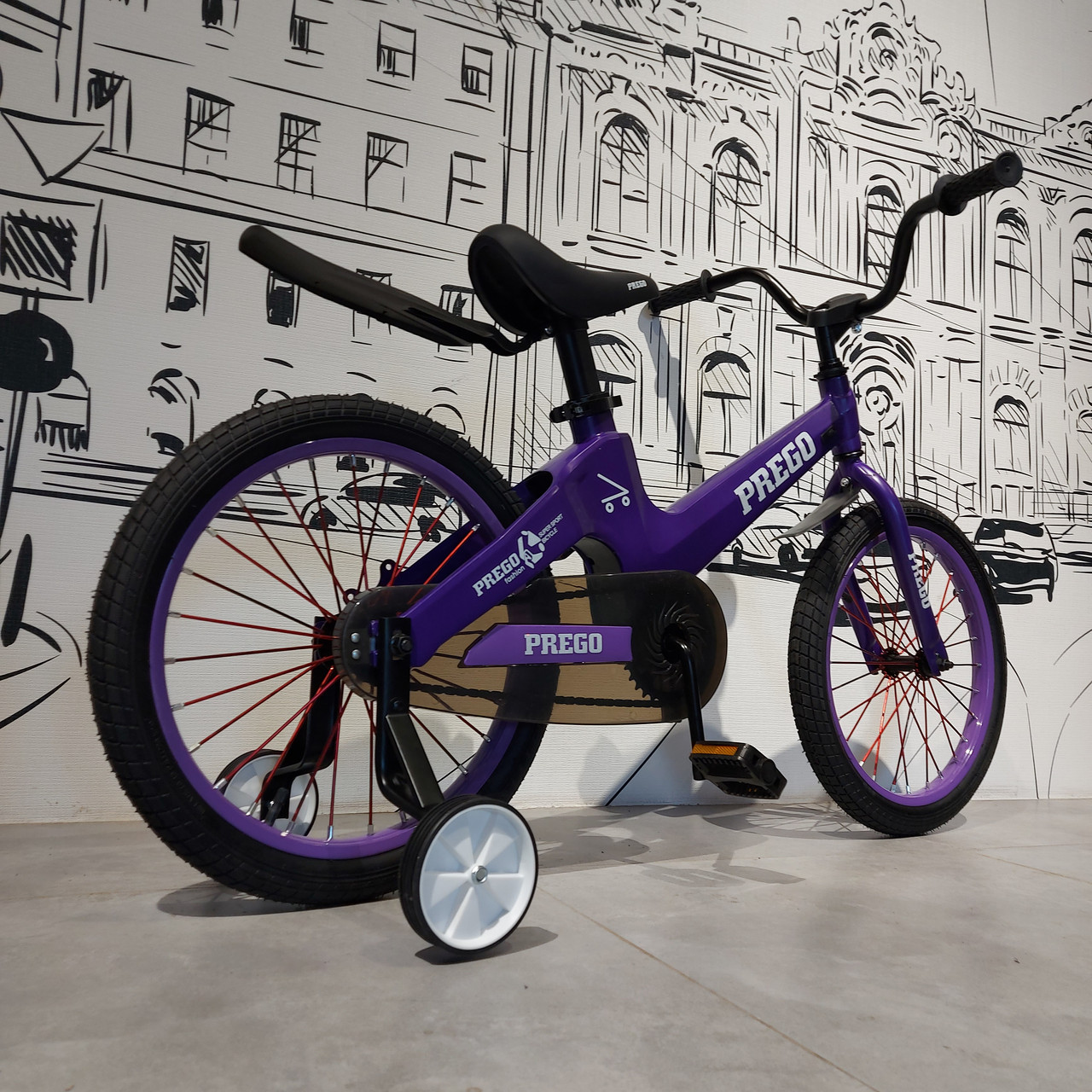Детский двухколесный велосипед "Prego". Версия 2.0. 18" колеса. С боковыми колесами. Фиолетовый. - фото 5 - id-p107928144