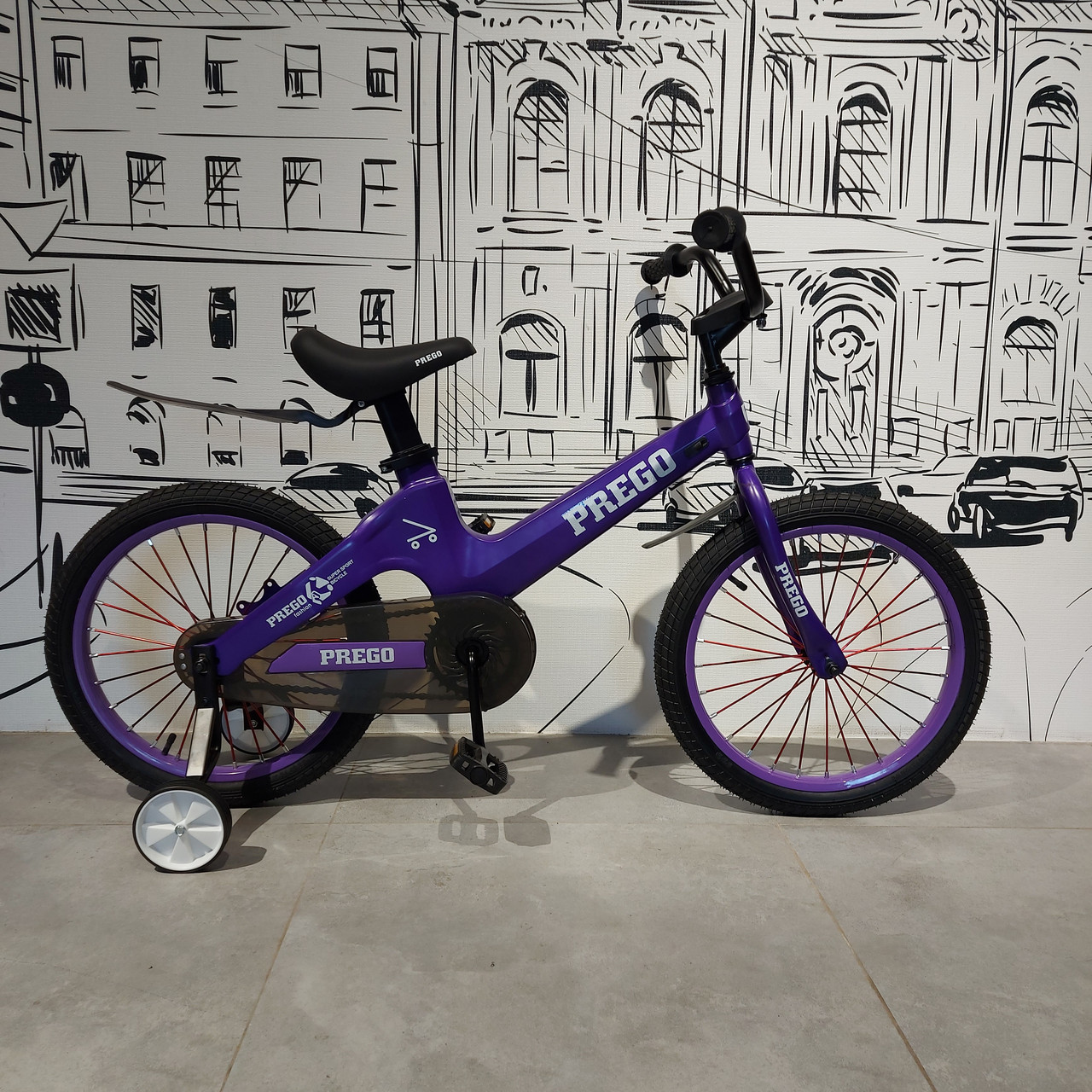Детский двухколесный велосипед "Prego". Версия 2.0. 18" колеса. С боковыми колесами. Фиолетовый. - фото 6 - id-p107928144