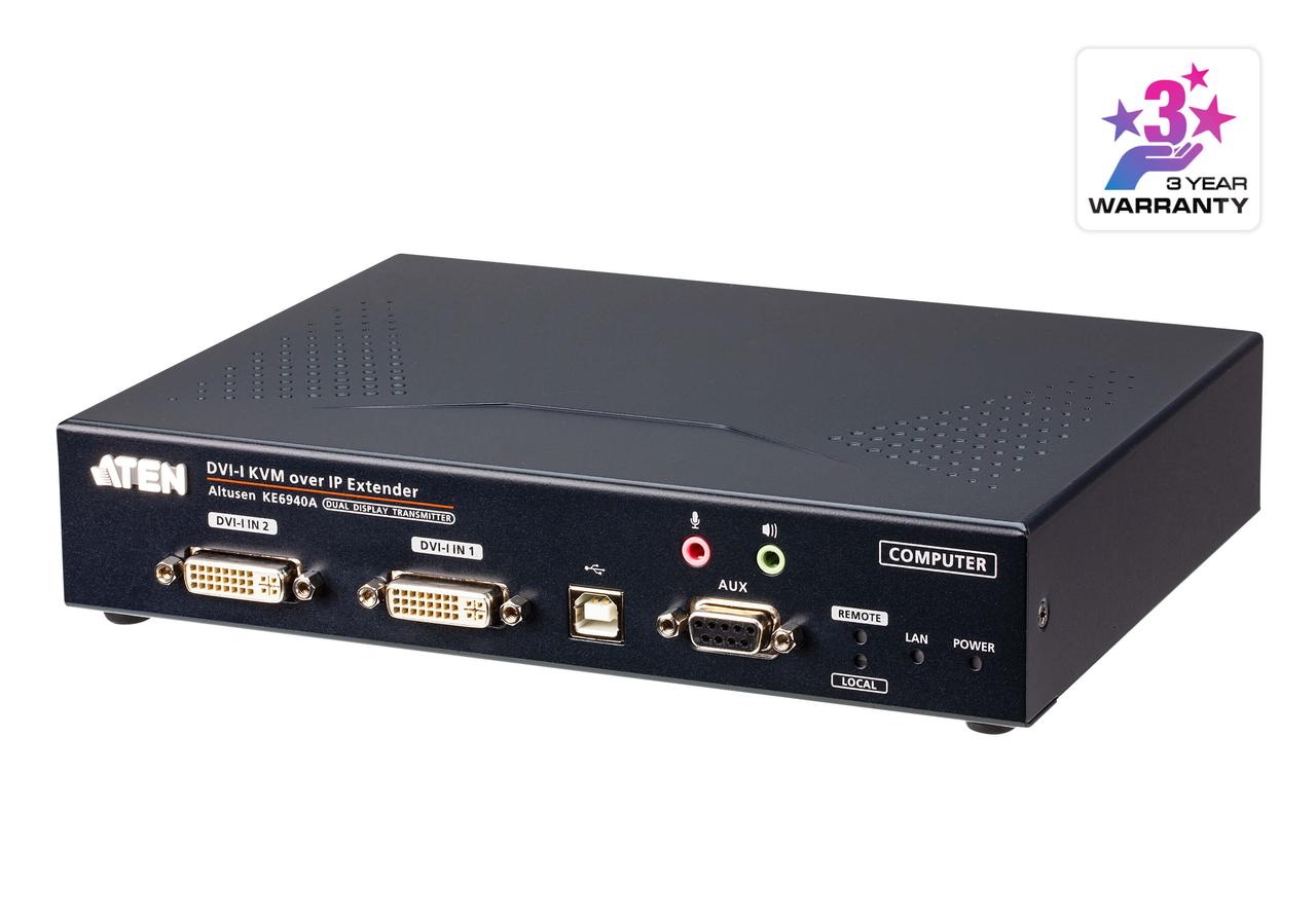 DVI-I KVM-удлинитель с доступом по IP и поддержкой двух дисплеев (передатчик)  KE6940AT ATEN