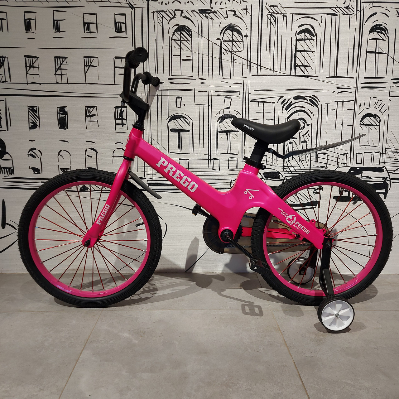 Розовый Детский двухколесный велосипед "Prego". Версия 2.0. 20" колеса. С боковыми колесами. - фото 6 - id-p107932183