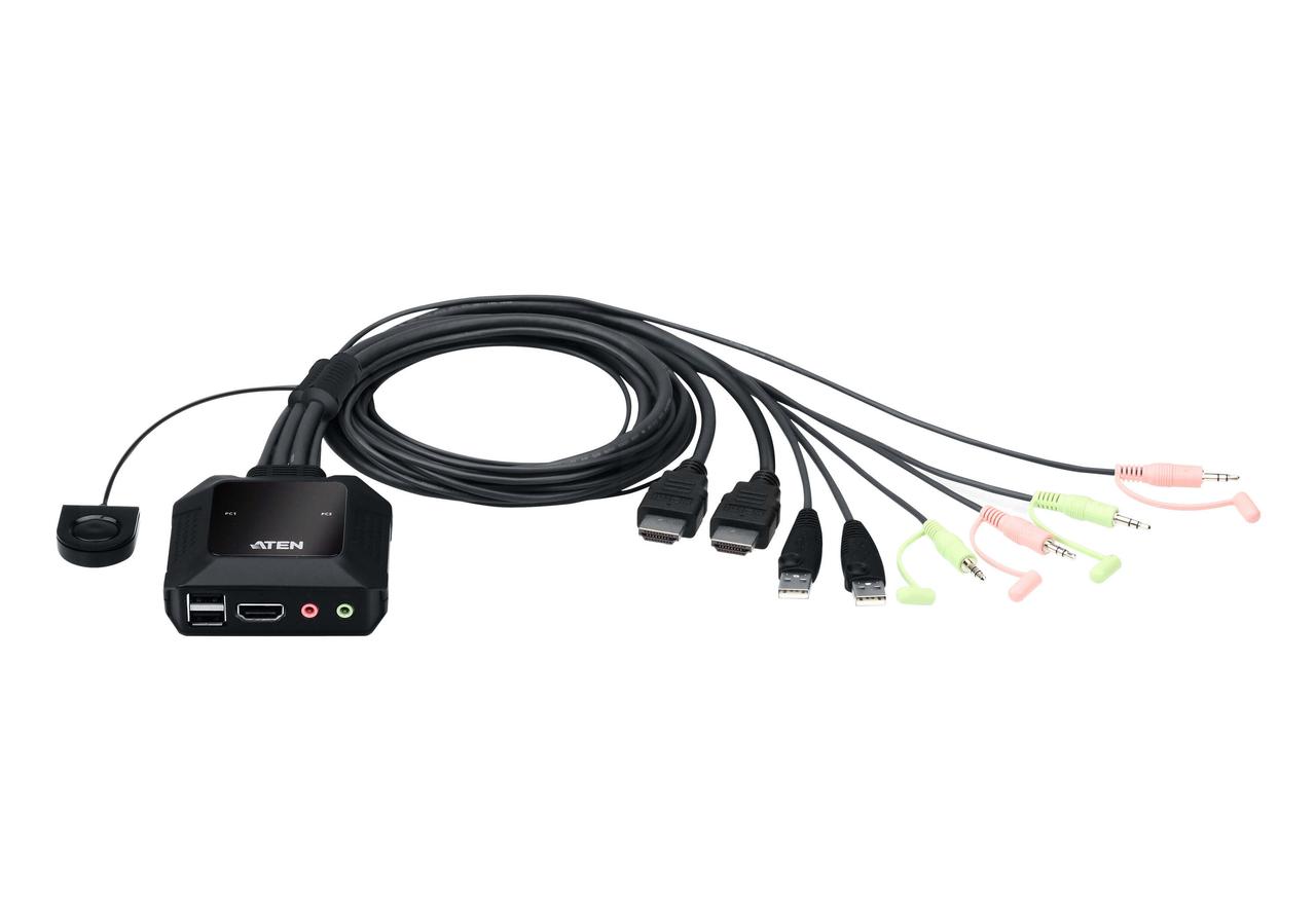 2-портовый, USB, 4K HDMI, кабельный KVM-переключатель с пультом удаленного переключения порта CS22H ATEN - фото 1 - id-p103670779