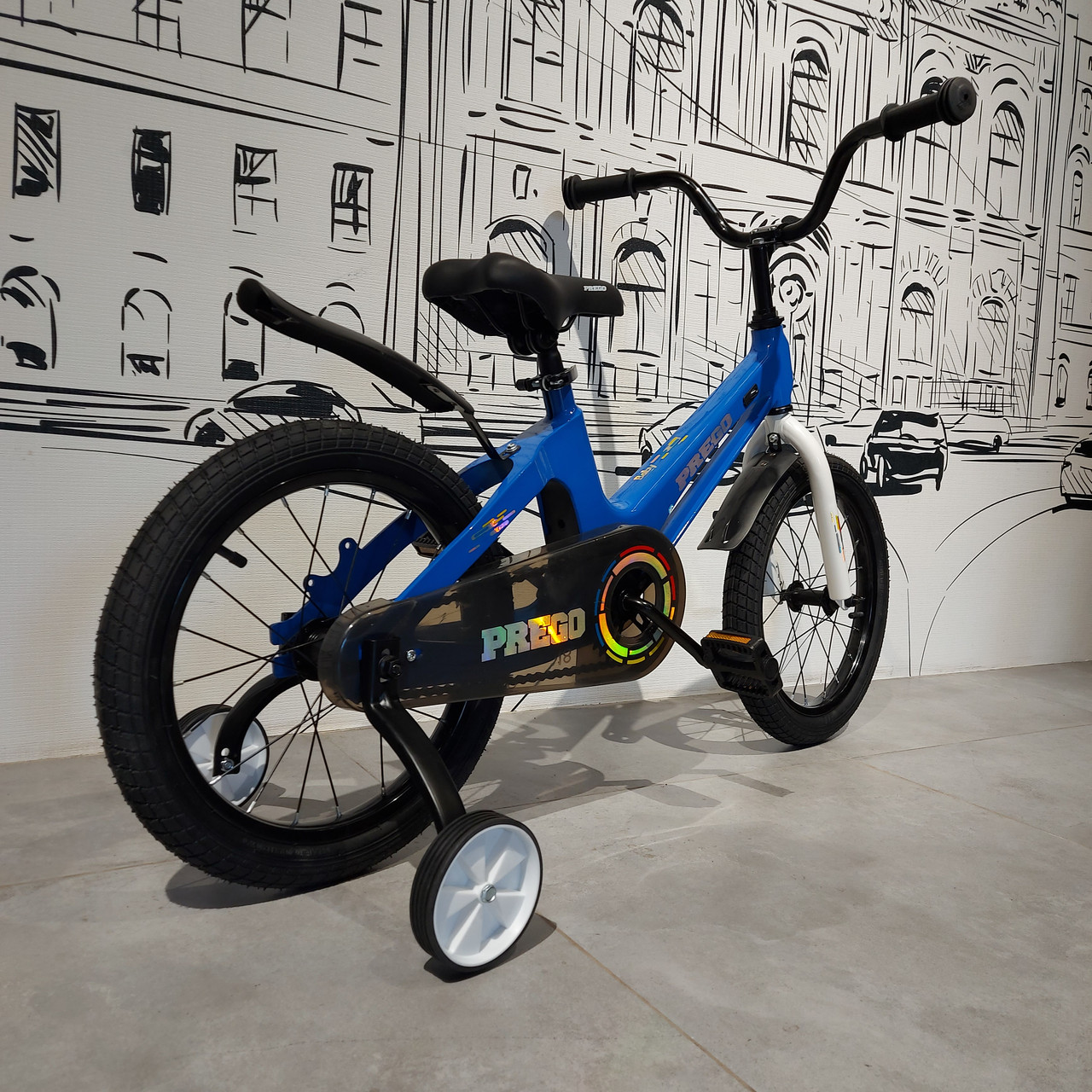 Детский двухколесный велосипед "Prego 2".16" колеса. С боковыми колесиками. Синий. - фото 5 - id-p107940112