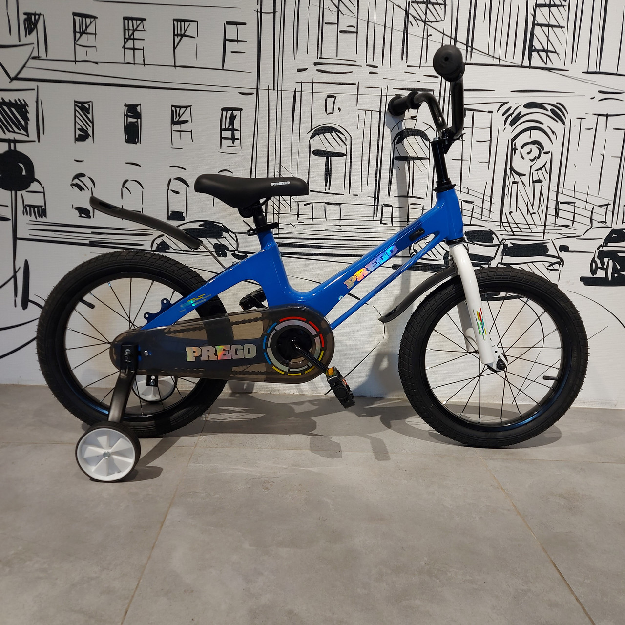 Детский двухколесный велосипед "Prego 2".16" колеса. С боковыми колесиками. Синий. - фото 7 - id-p107940112
