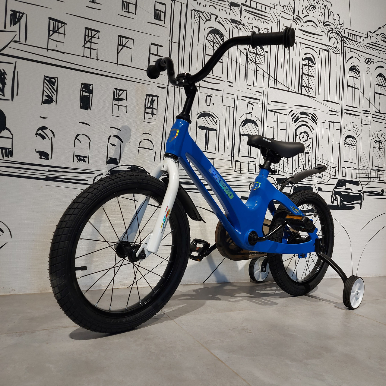Детский двухколесный велосипед "Prego 2".16" колеса. С боковыми колесиками. Синий. - фото 1 - id-p107940112