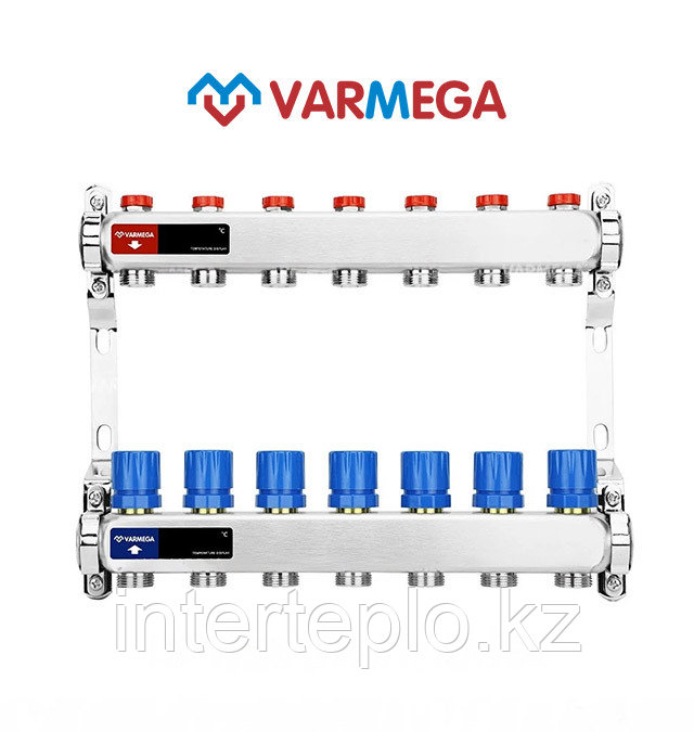 Распределительный коллектор для отопления Varmega 1" 7х3/4"ЕК, нержавейка, фото 1