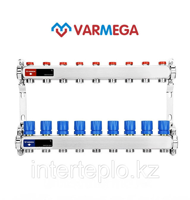 Распределительный коллектор для отопления Varmega 1" 9х3/4"ЕК, нержавейка, фото 1