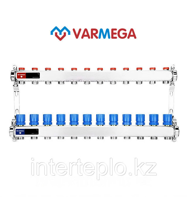 Распределительный коллектор для отопления Varmega 1" 12х3/4"ЕК, нержавейка, фото 1