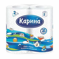 Бумажные полотенца Карина, 2 рулона в упаковке, 2 слоя, белые, 21,5 см.