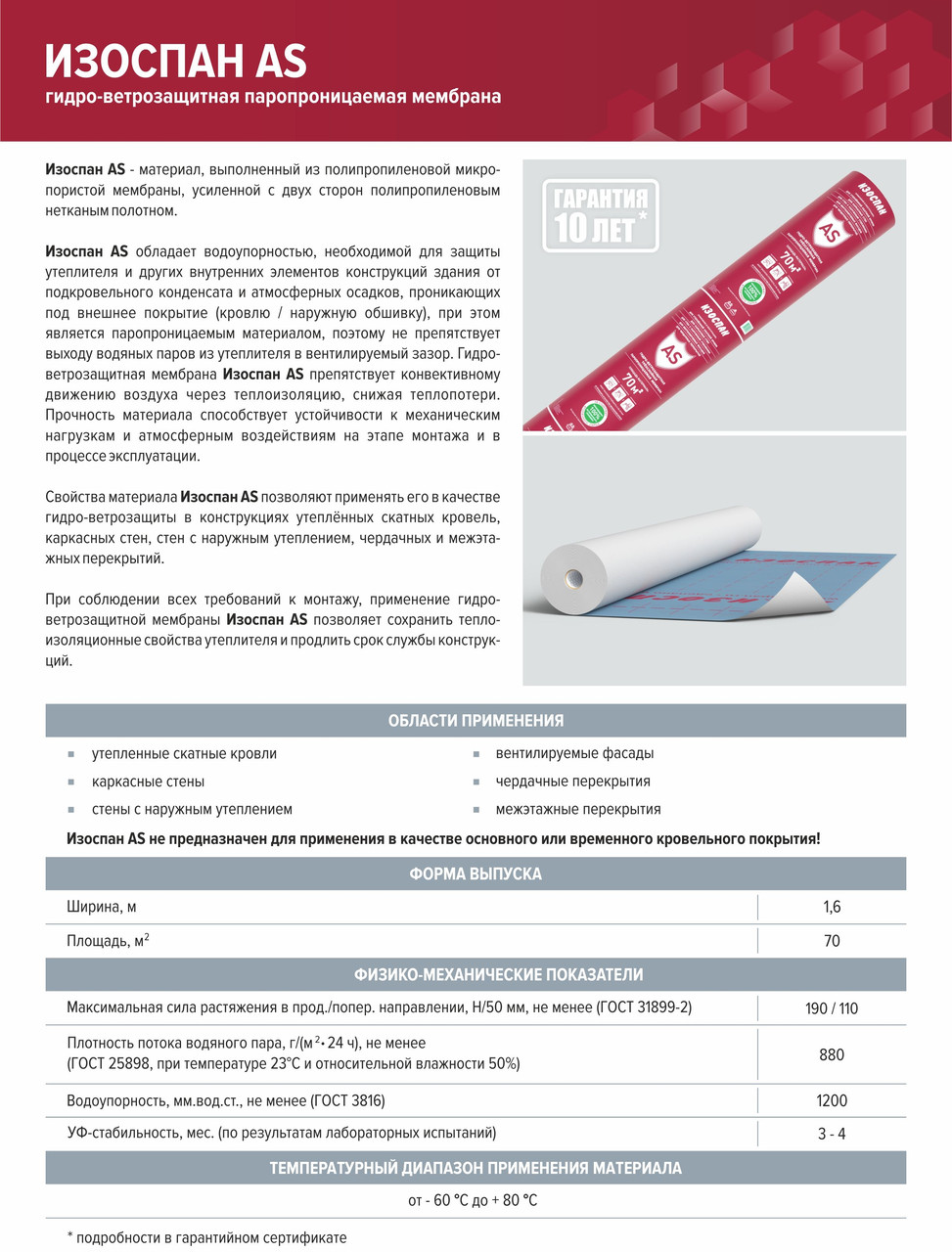 ИЗОСПАН АS -110 70 кв. м гидро-ветрозащитная паропроницаемая мембрана - фото 4 - id-p44941052