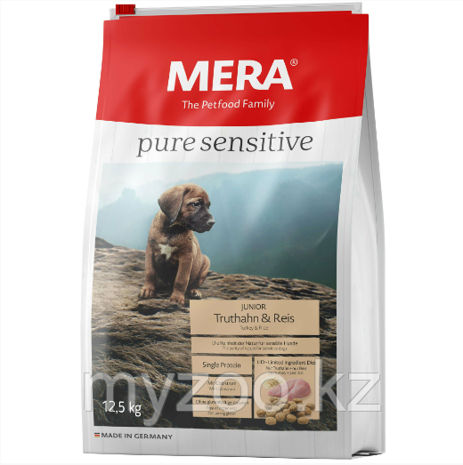 Mera Pure Sensitive JUNIOR Truthahn & Reis для щенков крупных пород с индейкой и рисом, 4кг - фото 1 - id-p107979763