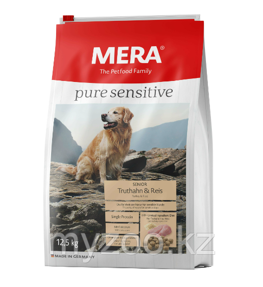 Mera Pure Sensitive SENIOR Truthahn & Reis для пожилых собак 7+ с индейкой и рисом, 1кг - фото 1 - id-p107980205