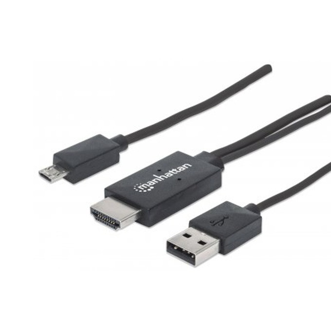 Кабель MHL HDTV Manhattan, Micro USB 11pin-HDMI, USB тип А (для зарядки), 1.5m, RTL - фото 1 - id-p107995407