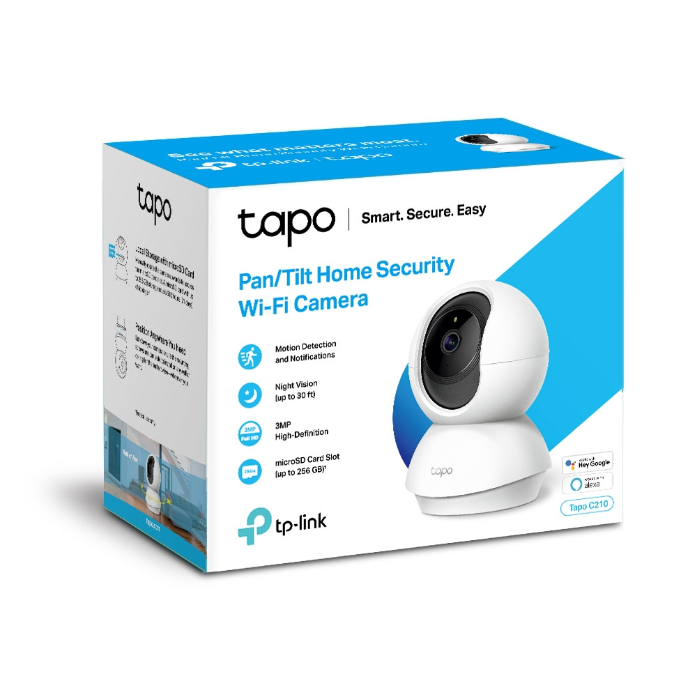 Домашняя Wi-Fi камера Tapo C210 (повортоная) <Матрица 1/3.2, 3MP, F/NO 2.4, фокусное расстояние 4мм, ночное - фото 1 - id-p107926714