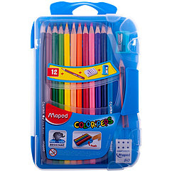 Карандаши цветные MAPED Франция"Color Pep\'s", 12 цветов, точилка+резинка+чернографитный карандаш