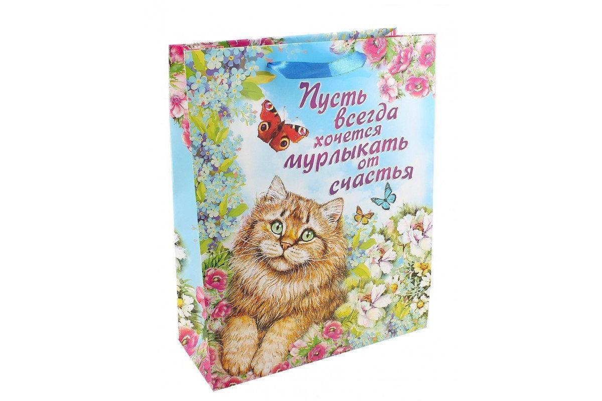 Пакет подарочный "Счастливый котенок" блестки