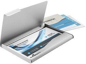 Визитница карманная Durable "Business card box" на 20 визиток, 60 мм. х 94 мм., металл, серебро