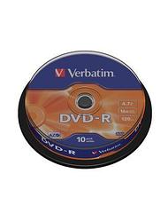 Диски DVD-R, 4.7 GB Verbatim, 10 шт в тубе серебристо-матовая поверхность