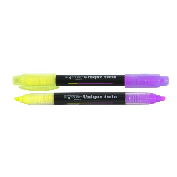 Текстовыделитель двусторонний «Uniquir Twin», скошенный наконечник 1-5 мм, желтый-фиолетовый - фото 1 - id-p108002173