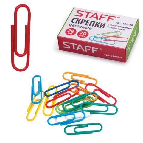 Скрепки канцелярские "Staff", 28мм, металлические, цветные, круглые, 70 штук в картонной упаковке