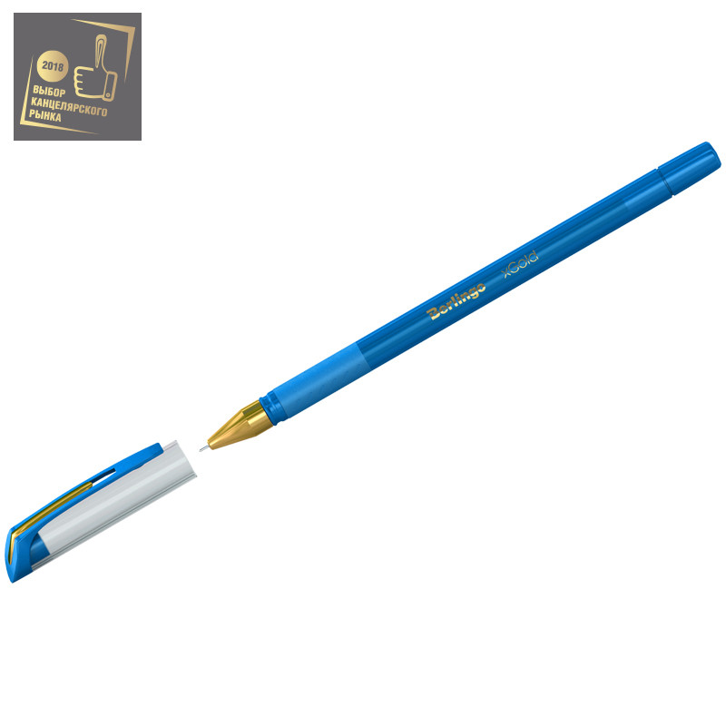 Ручка шариковая Berlingo "xGold" голубая, 0,7мм, игольчатый стержень, грип