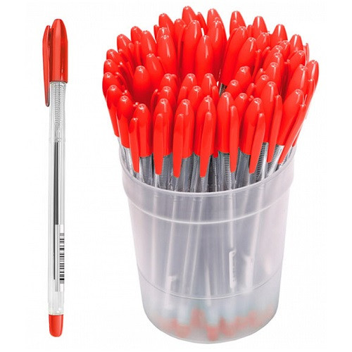 Ручка шариковая СТАММ "VeGa" красная, 0,7мм, прозрачный корпус - фото 1 - id-p108005697