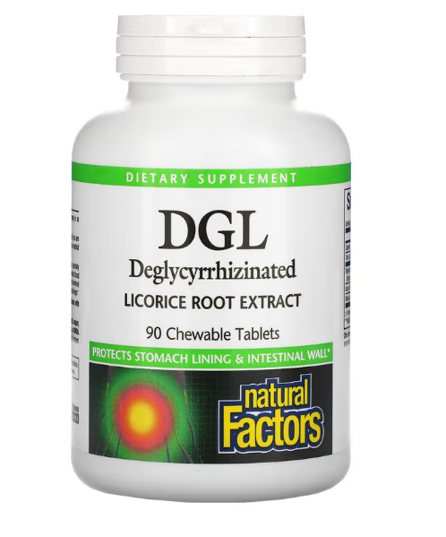 Natural Factors, DGL, глицирризинат экстракта из корня солодки, 90 жевательных таблеток - фото 1 - id-p108009466