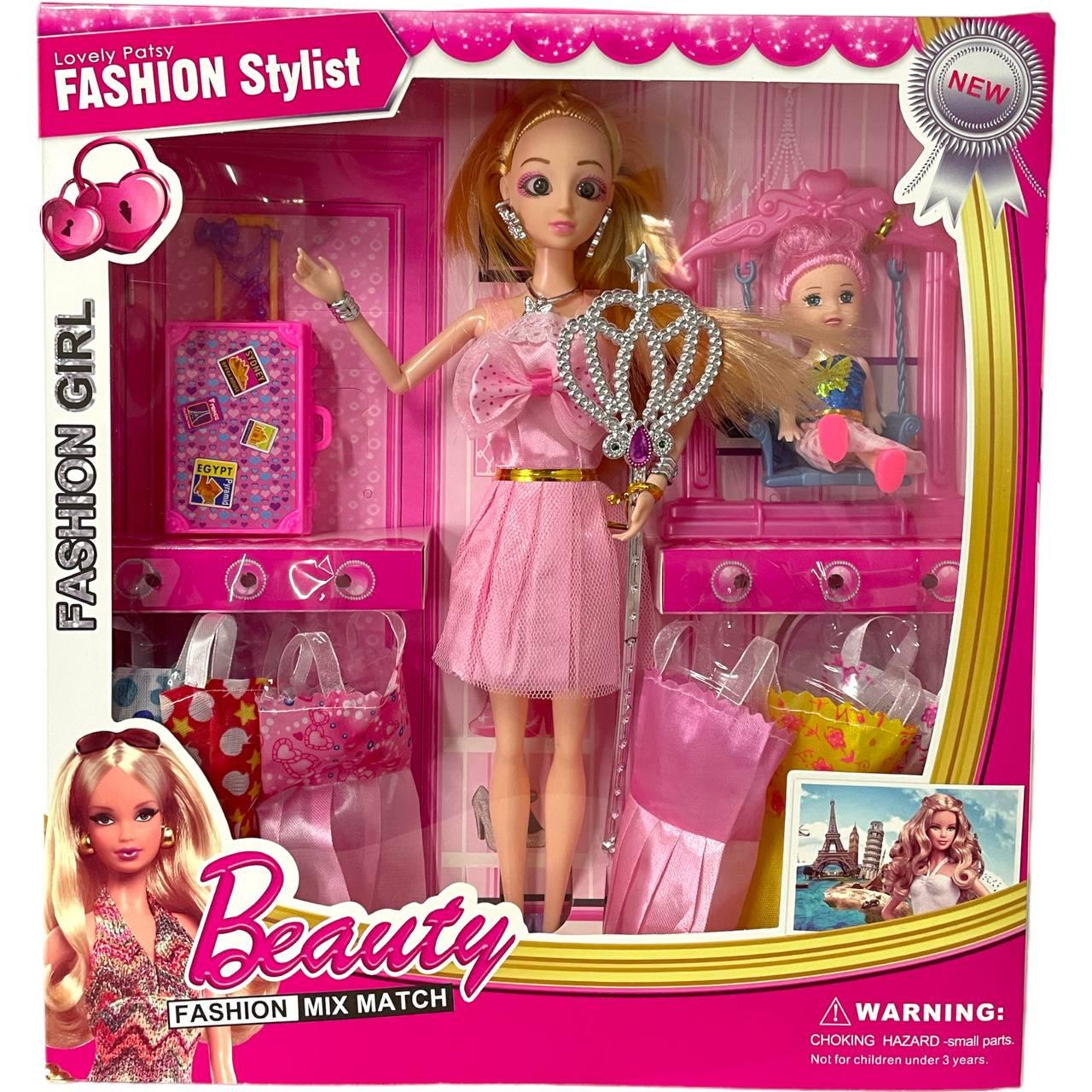 P138 Кукла с девочкой Beauty Fashion с аксесс. Платья, 30*32см