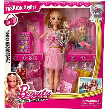 P138 Кукла с девочкой Beauty Fashion с аксесс. Платья, 30*32см