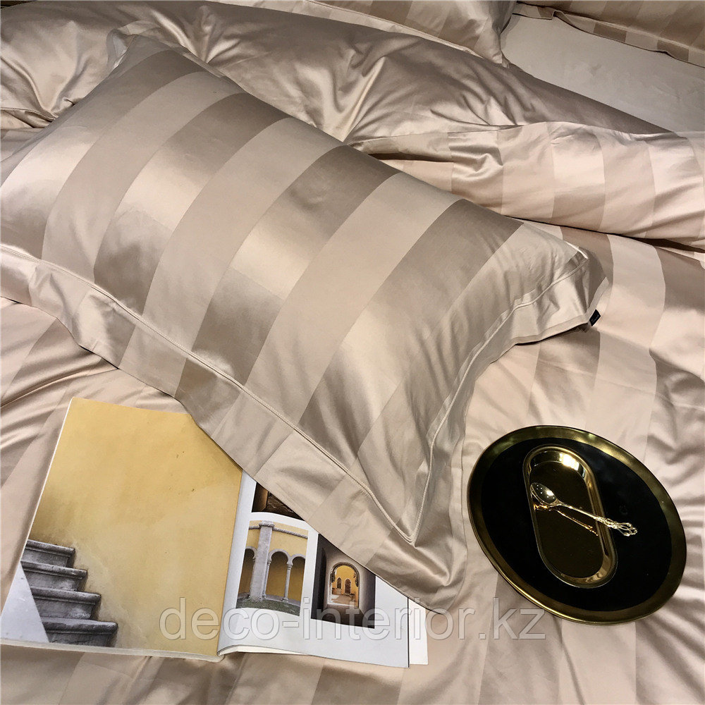 Комплект люксового постельного белья KING SIZE из египетского хлопка однотонный с широкой сатиновой полосой - фото 4 - id-p95490973