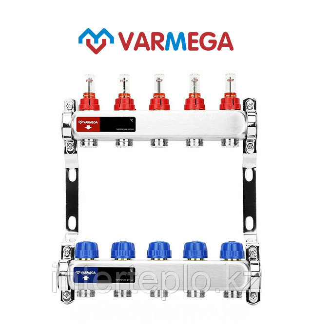 Коллекторная группа VARMEGA 1" 5х3/4"EK, нержавейка с расходомерами и регулирующими клапанами