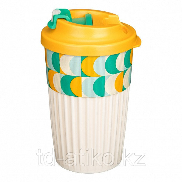 СТАКАН ДЛЯ ГОРЯЧИХ НАПИТКОВ С КЛАПАНОМ И ДЕКОРОМ Геометрия 450МЛ (Оранжевый) 433277308